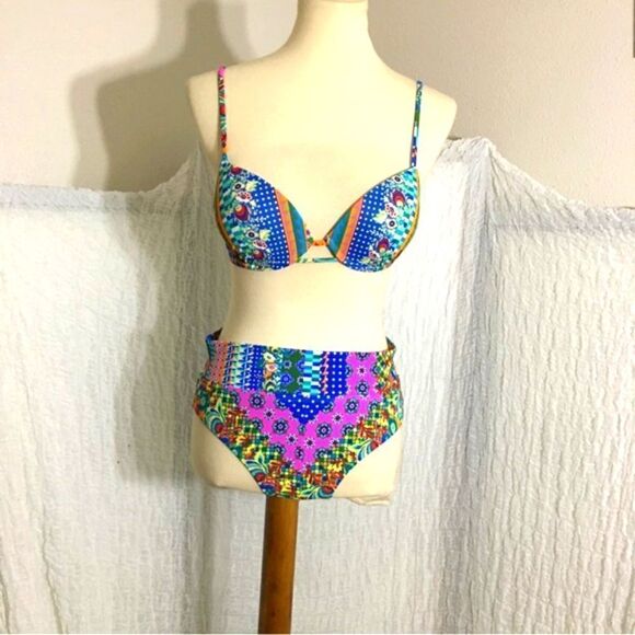 Hobie Colorful Pasley Print Two-piece Swimset Size M - Picture 1 of 10